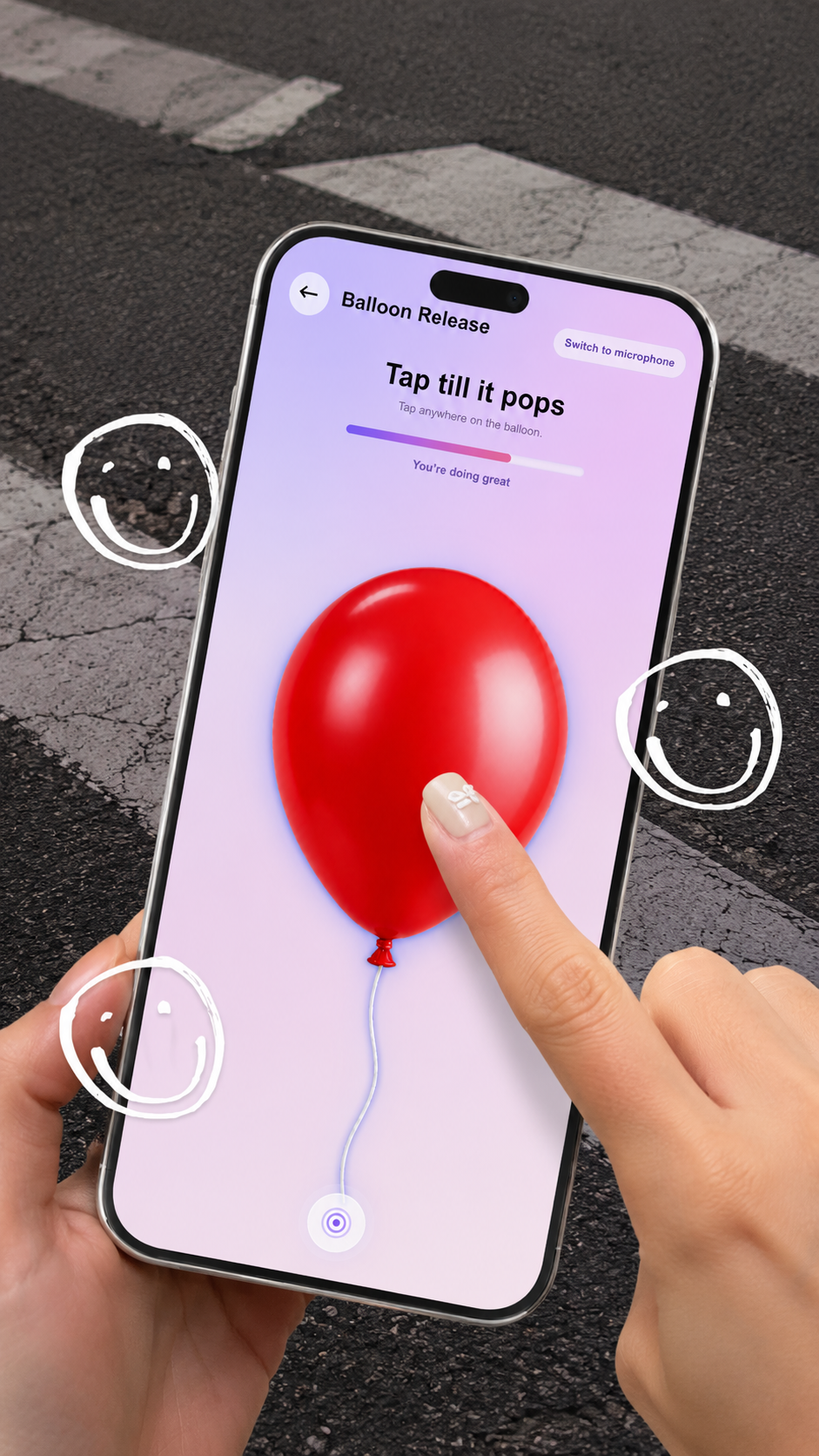 Phone showing the Balloon Release game with a red balloon
